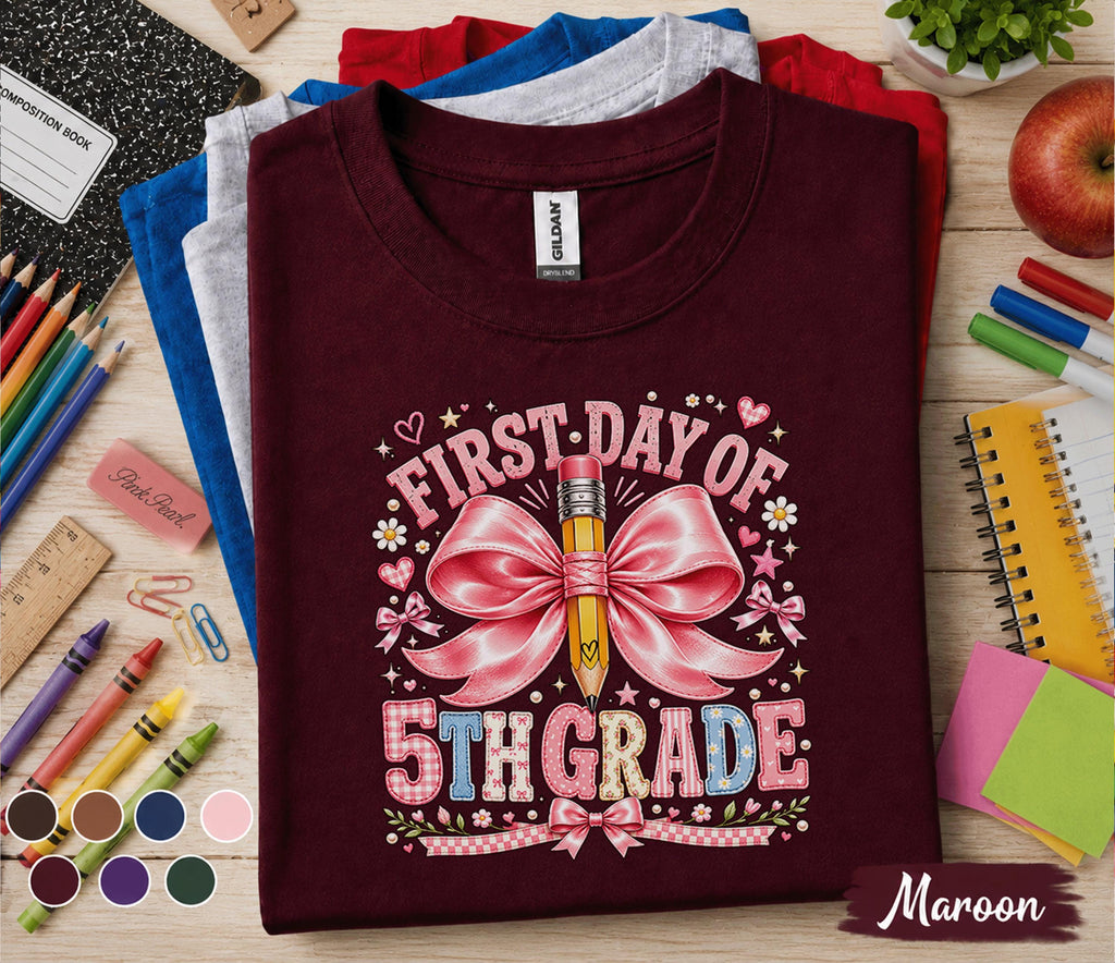First Day of 5th Grade Shirt, Back to School Tee, Cute Fifth Grade Shirt, Girls School Outfit, Pink Pencil T-Shirt, First Day School Gift