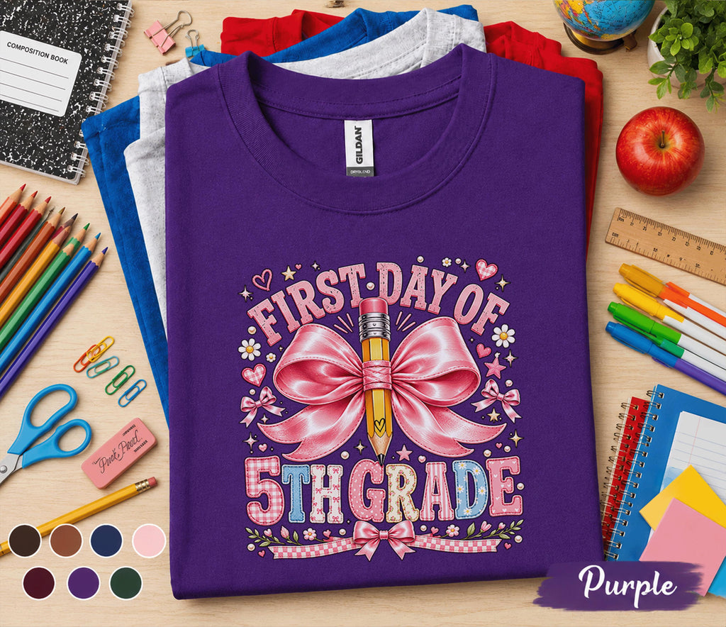 First Day of 5th Grade Shirt, Back to School Tee, Cute Fifth Grade Shirt, Girls School Outfit, Pink Pencil T-Shirt, First Day School Gift