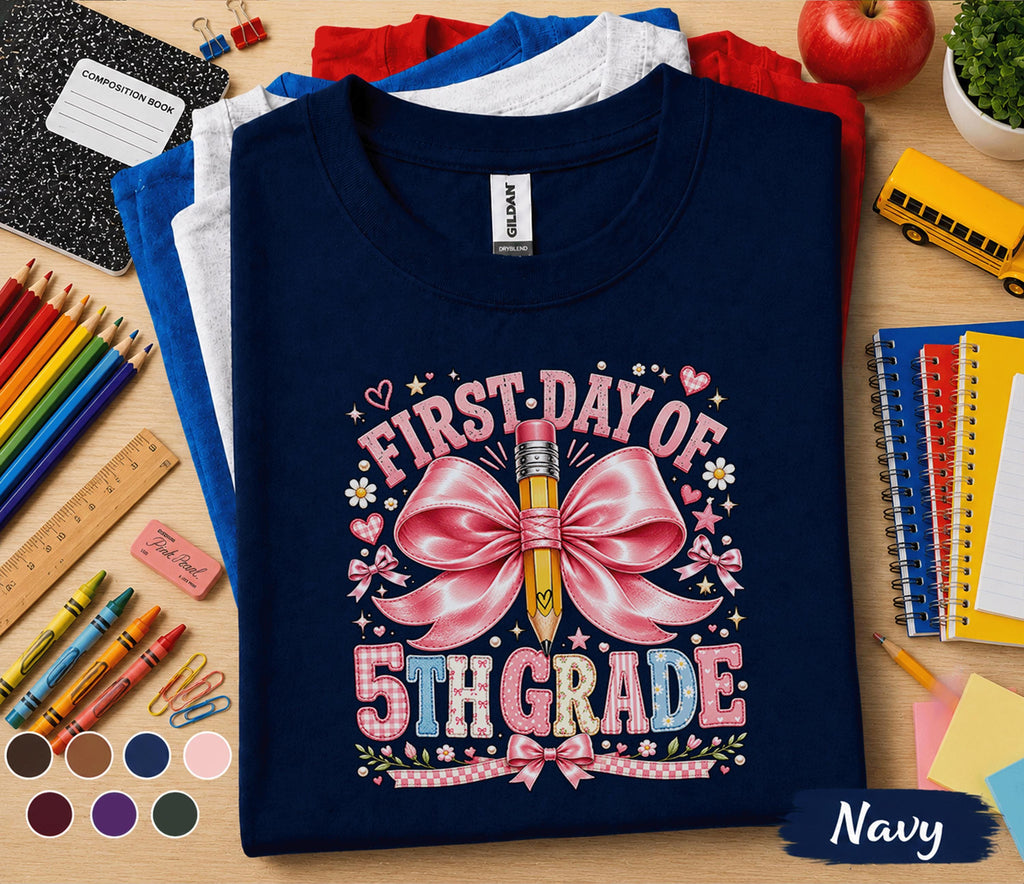 First Day of 5th Grade Shirt, Back to School Tee, Cute Fifth Grade Shirt, Girls School Outfit, Pink Pencil T-Shirt, First Day School Gift