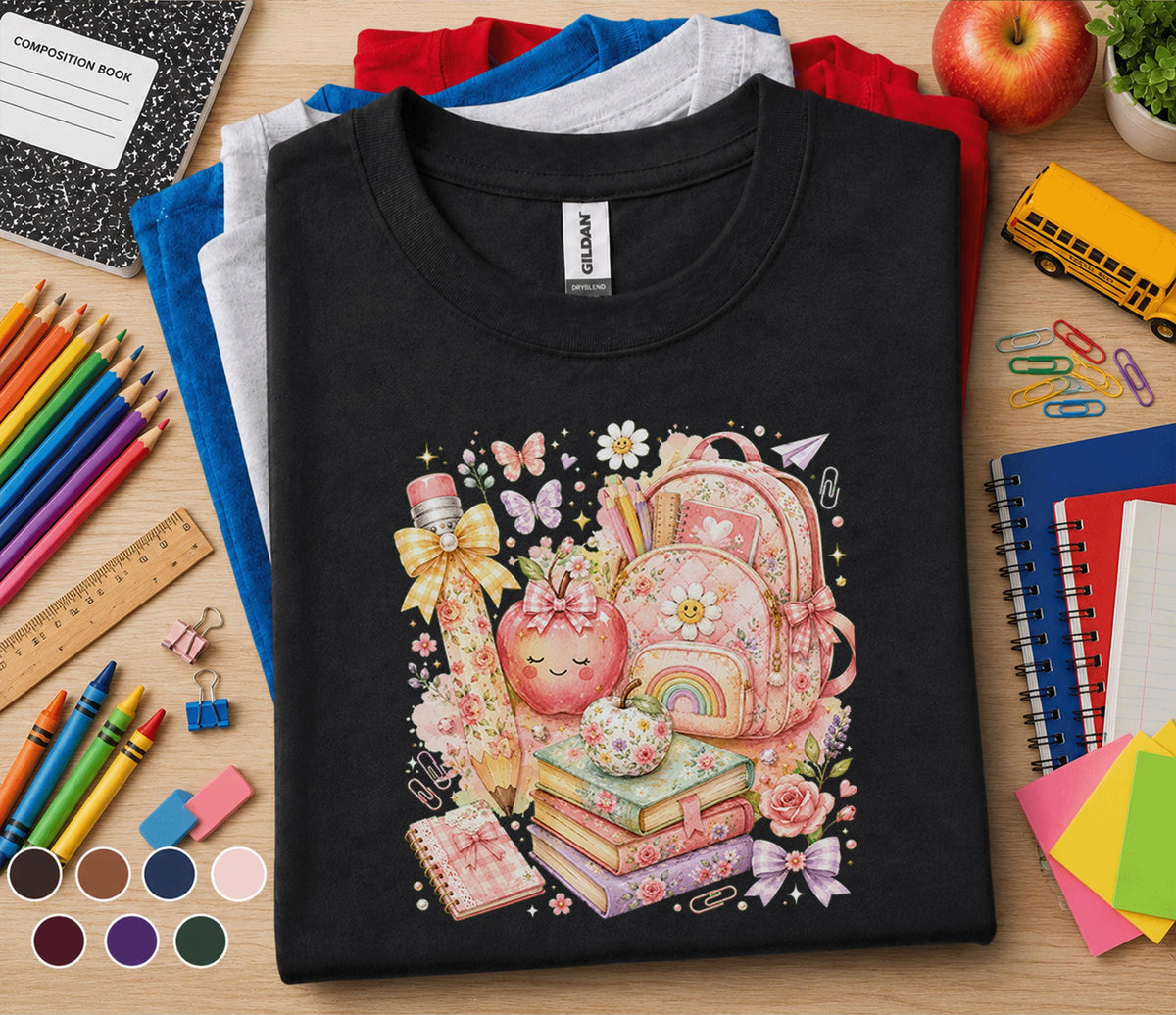 Cute Floral Back to School Shirt, Coquette School Supplies Tee
