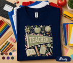 Teacher Pennant Shirt, Cute Coquette Teacher Tee, Vintage School Aesthetic T-Shirt, Floral Classroom Apparel, Back to School Teacher Gift