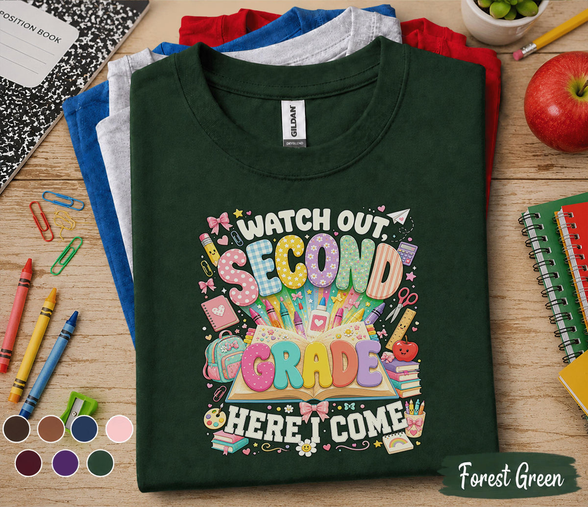 Watch Out Second Grade Here I Come Shirt, Second Grade Back to School Tee, First Day of School Teacher Student Shirt