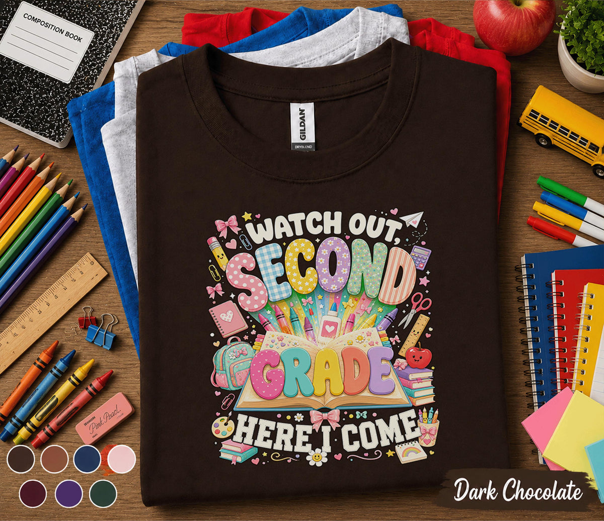 Watch Out Second Grade Here I Come Shirt, Second Grade Back to School Tee, First Day of School Teacher Student Shirt