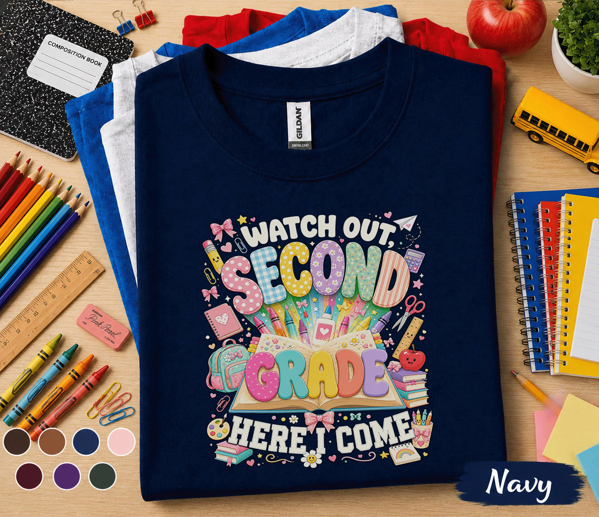 Watch Out Second Grade Here I Come Shirt, Second Grade Back to School Tee, First Day of School Teacher Student Shirt