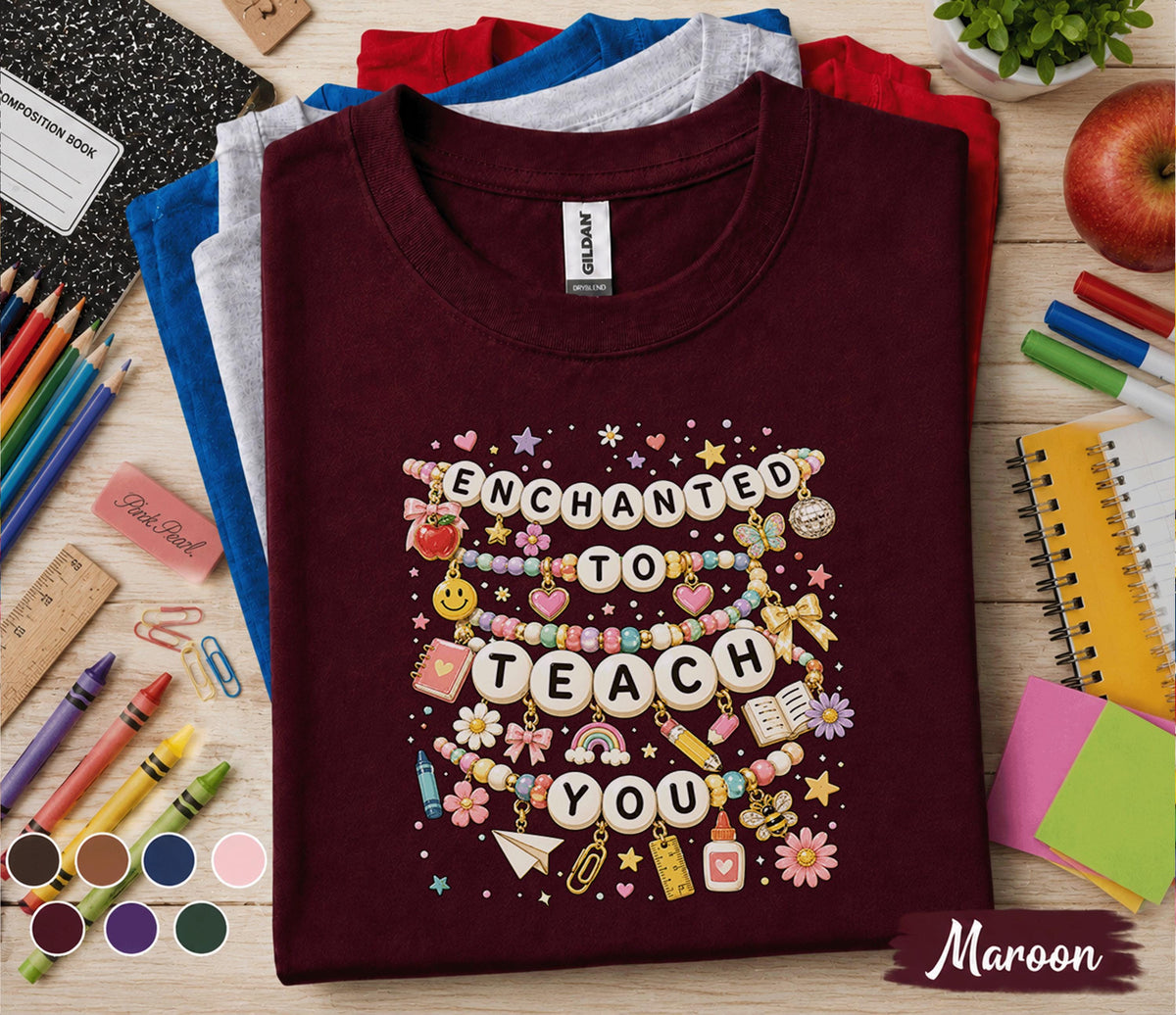Enchanted to Teach You Shirt, Cute Teacher Bracelet Tee, Coquette Teacher T-Shirt, Back to School Teacher Gift, First Day Teacher Outfit
