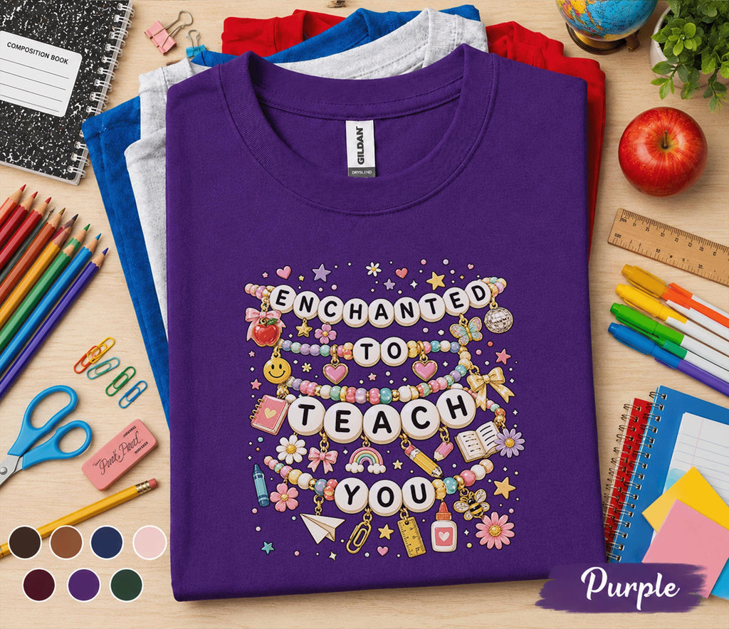 Enchanted to Teach You Shirt, Cute Teacher Bracelet Tee, Coquette Teacher T-Shirt, Back to School Teacher Gift, First Day Teacher Outfit