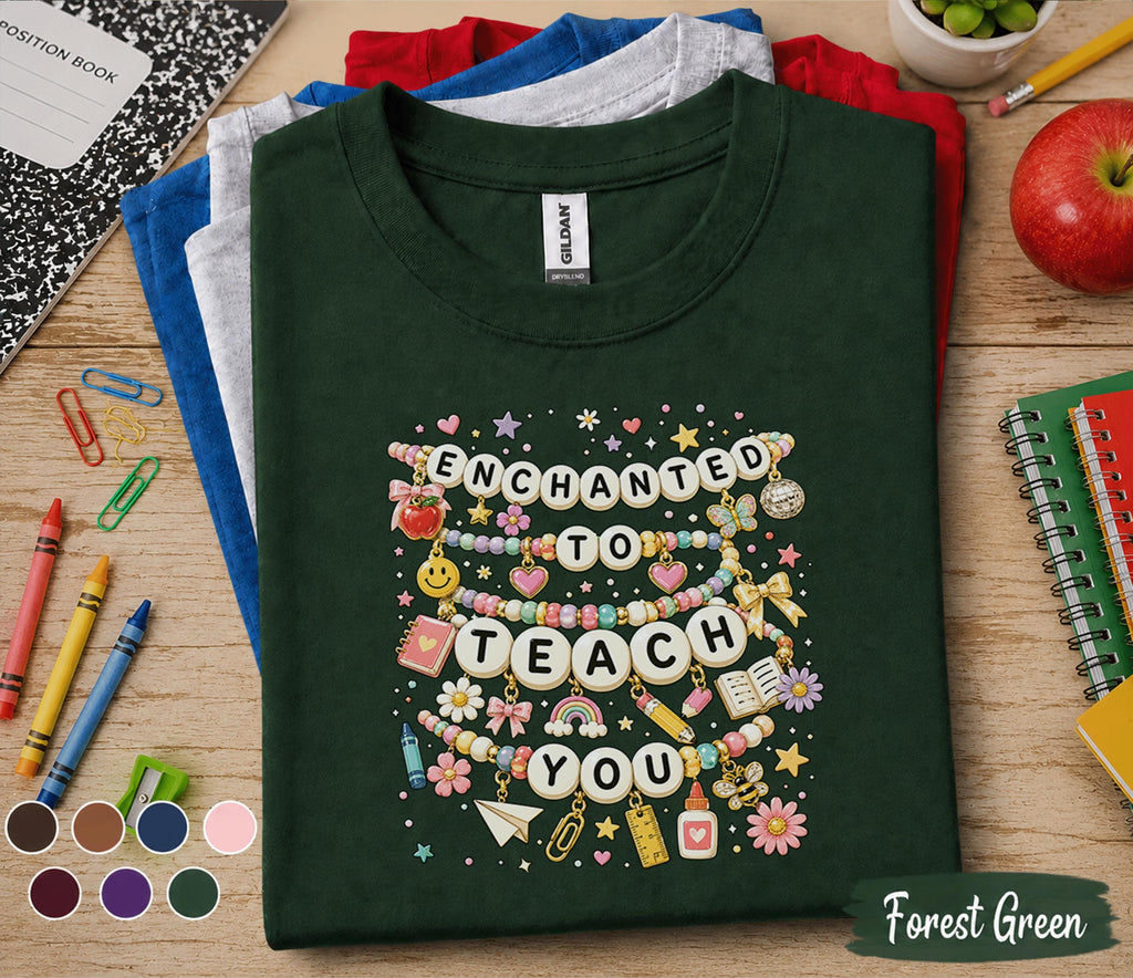 Enchanted to Teach You Shirt, Cute Teacher Bracelet Tee, Coquette Teacher T-Shirt, Back to School Teacher Gift, First Day Teacher Outfit
