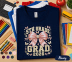 5th Grade Grad 2026 Shirt, Cute Pink Bow Graduation Tee, Back to School Fifth Grade Graduate Gift, Coquette Student Graduation Shirt Girls