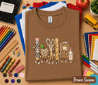 Cute Back to School Shirt, Leopard School Supplies Teacher Tee, Pencil Apple Scissors Book Glue Design, First Day of School Gift Shirt