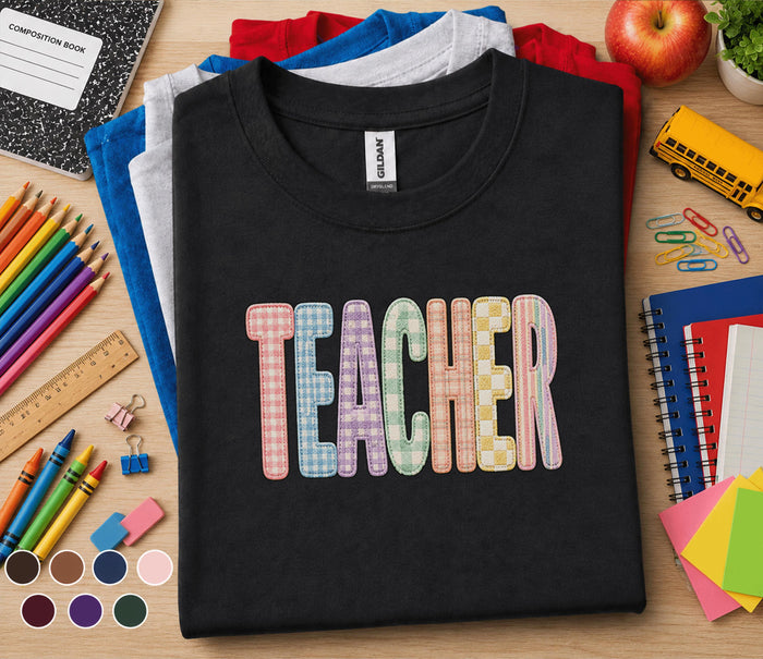 Gift Teacher Shirt Pastel Gingham Lettering Tee, Cute Back to School Teacher Gift