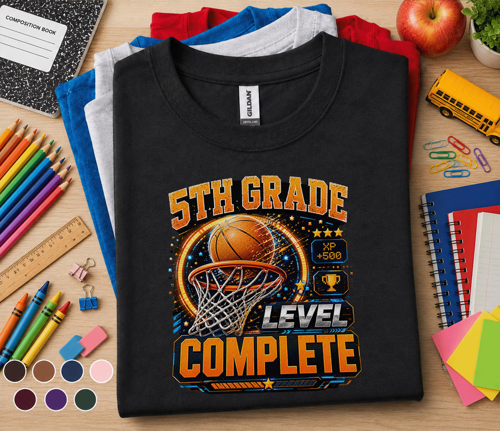 5th Grade Level Complete Basketball Shirt, Gamer Back to School Tee