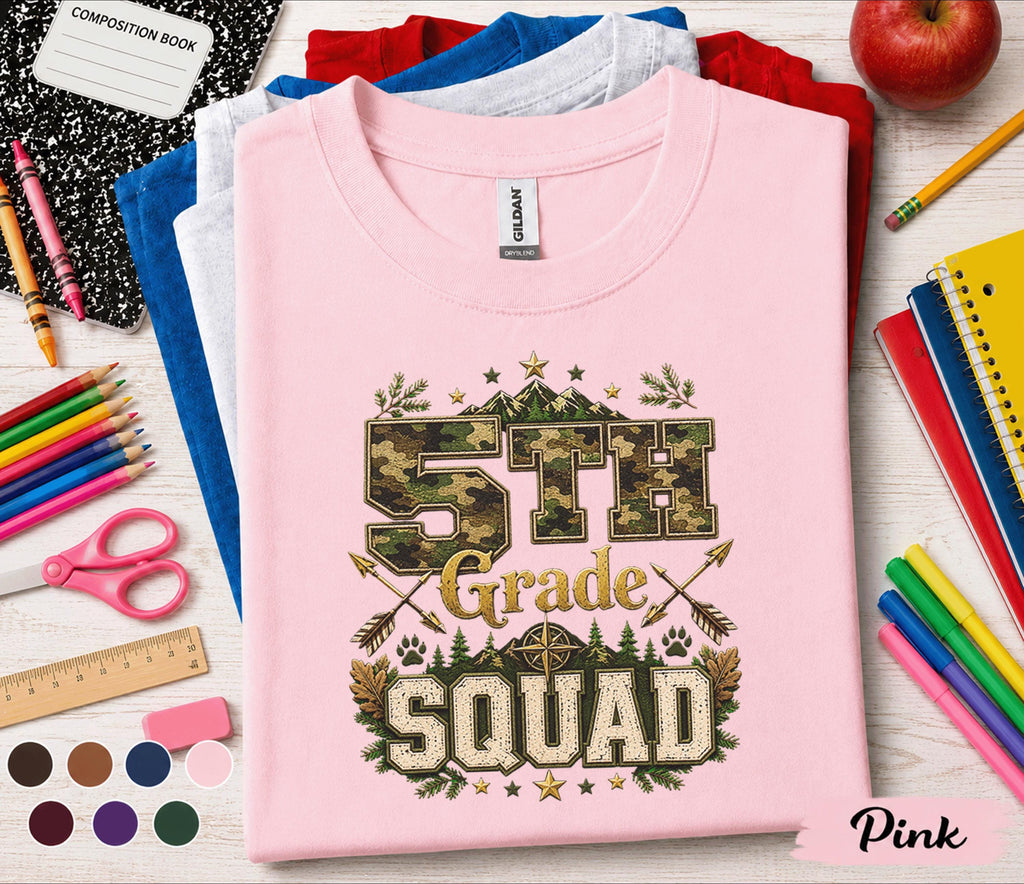 5th Grade Squad Shirt, Camo Back to School Tee, Adventure Fifth Grade Student Shirt, First Day of School Gift, Outdoor Woodland Kids Tee