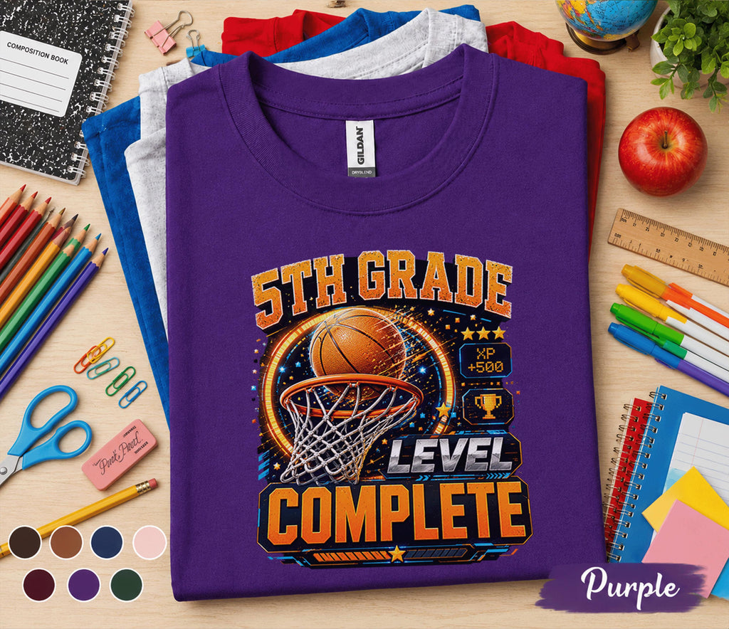 5th Grade Level Complete Basketball Shirt, Gamer Back to School Tee, Fifth Grade Student Gift, First Day of School Basketball Gamer Shirt