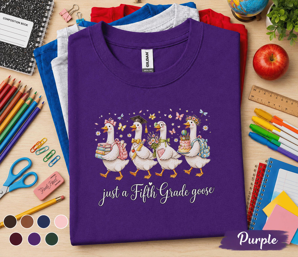 Just a Fifth Grade Goose Shirt, Cute Back to School Tee, Funny 5th Grade Student Gift, First Day of School Shirt with Graduation Goose