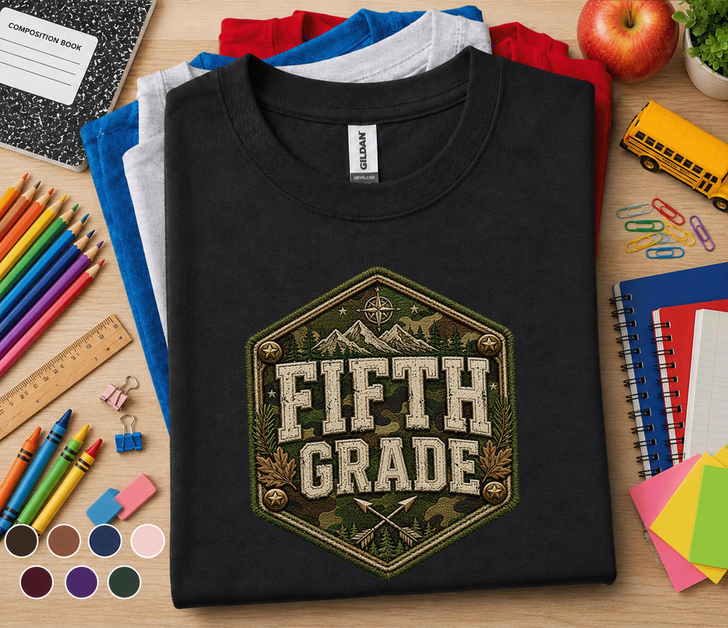 Fifth Grade Camo Shirt, Outdoor Adventure Back to School Tee
