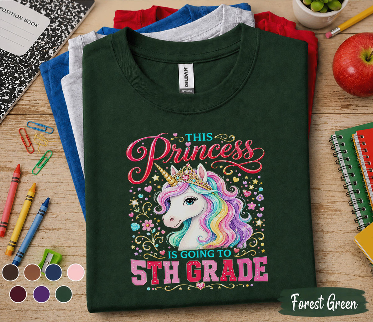 This Princess Is Going to 5th Grade Shirt, Unicorn Back to School Tee, First Day of Fifth Grade Girl Gift, Rainbow Unicorn Student Outfit