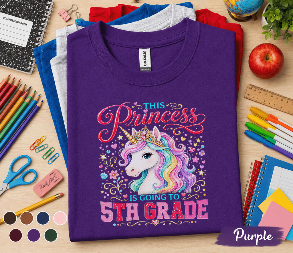 This Princess Is Going to 5th Grade Shirt, Unicorn Back to School Tee, First Day of Fifth Grade Girl Gift, Rainbow Unicorn Student Outfit
