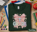 5th Grade Bow Shirt, Cute Coquette Back to School Tee, Pink Gingham Fifth Grade Student Shirt, First Day of School Girl Gift