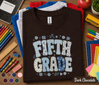 Fifth Grade Shirt, Blue Floral Patchwork Back to School Tee, Cute 5th Grade Student Gift, First Day of School Floral Lettering Shirt