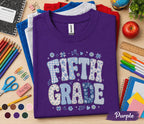 Fifth Grade Shirt, Blue Floral Patchwork Back to School Tee, Cute 5th Grade Student Gift, First Day of School Floral Lettering Shirt