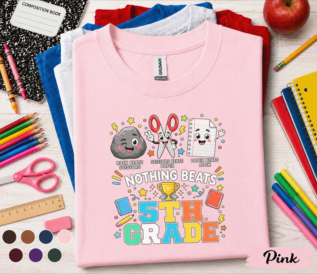 Nothing Beats 5th Grade Shirt, Rock Paper Scissors Back to School Tee, Funny First Day of Fifth Grade Student Gift, Cute School Outfit