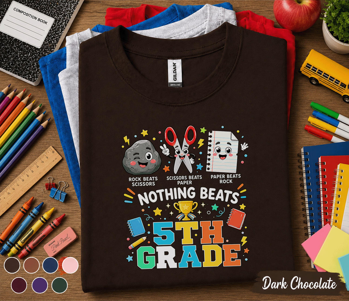 Nothing Beats 5th Grade Shirt, Rock Paper Scissors Back to School Tee, Funny First Day of Fifth Grade Student Gift, Cute School Outfit