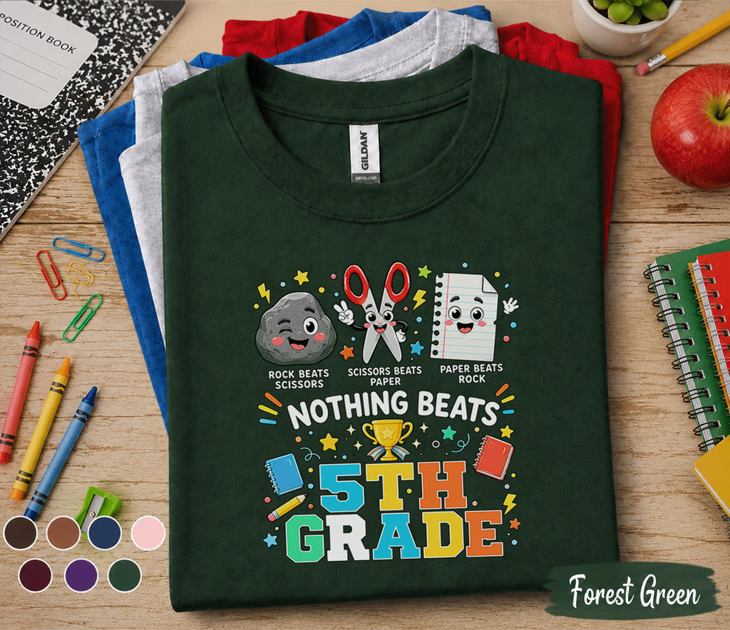 Nothing Beats 5th Grade Shirt, Rock Paper Scissors Back to School Tee, Funny First Day of Fifth Grade Student Gift, Cute School Outfit