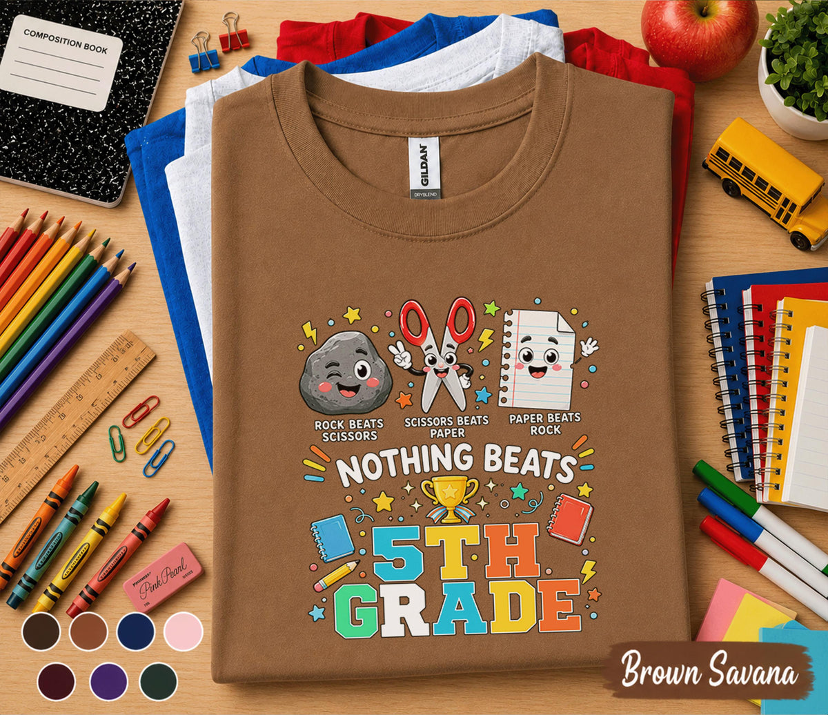 Nothing Beats 5th Grade Shirt, Rock Paper Scissors Back to School Tee, Funny First Day of Fifth Grade Student Gift, Cute School Outfit