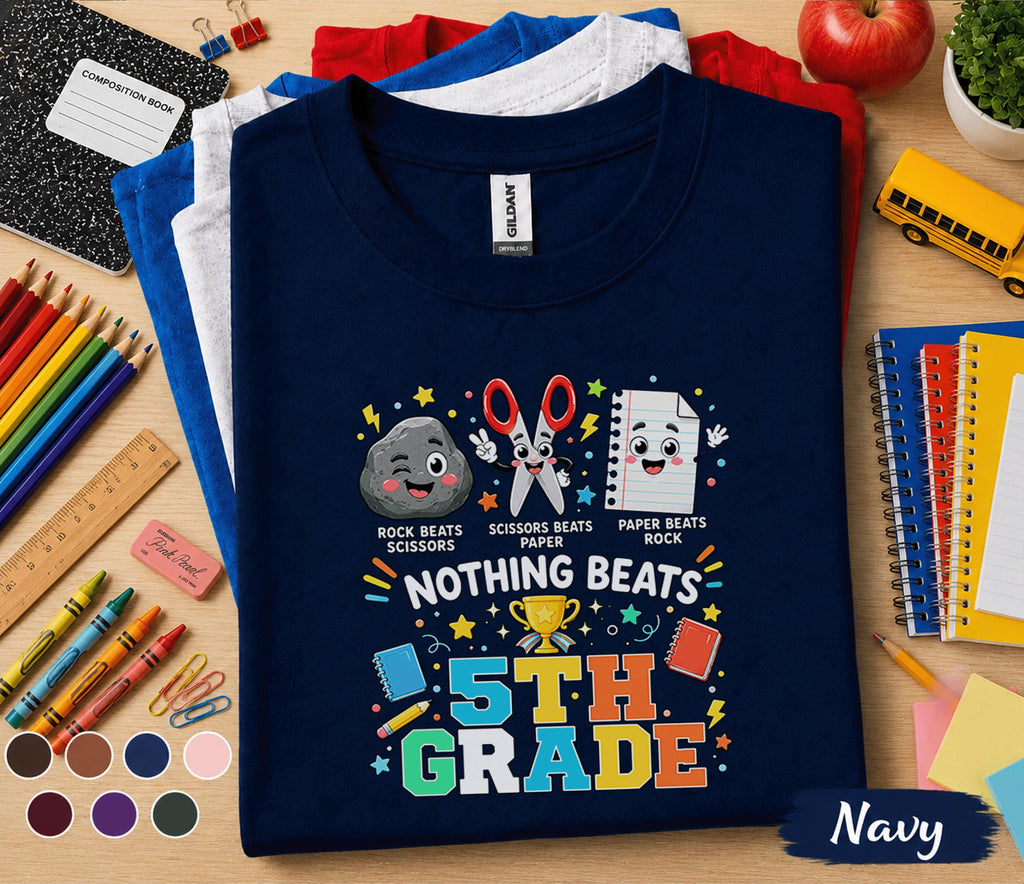 Nothing Beats 5th Grade Shirt, Rock Paper Scissors Back to School Tee, Funny First Day of Fifth Grade Student Gift, Cute School Outfit