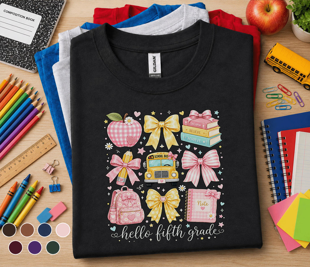 Hello Fifth Grade Shirt, Cute Coquette Back to School Tee