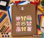 Hello Fifth Grade Shirt, Cute Coquette Back to School Tee, Pink Bow School Bus Apple Backpack, First Day of 5th Grade Student Gift Shirt