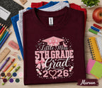 Little Miss 5th Grade Grad 2026 Shirt, Pink Bow Graduation Cap Tee, Elementary School Graduate Gift, Coquette Fifth Grade Graduation Shirt