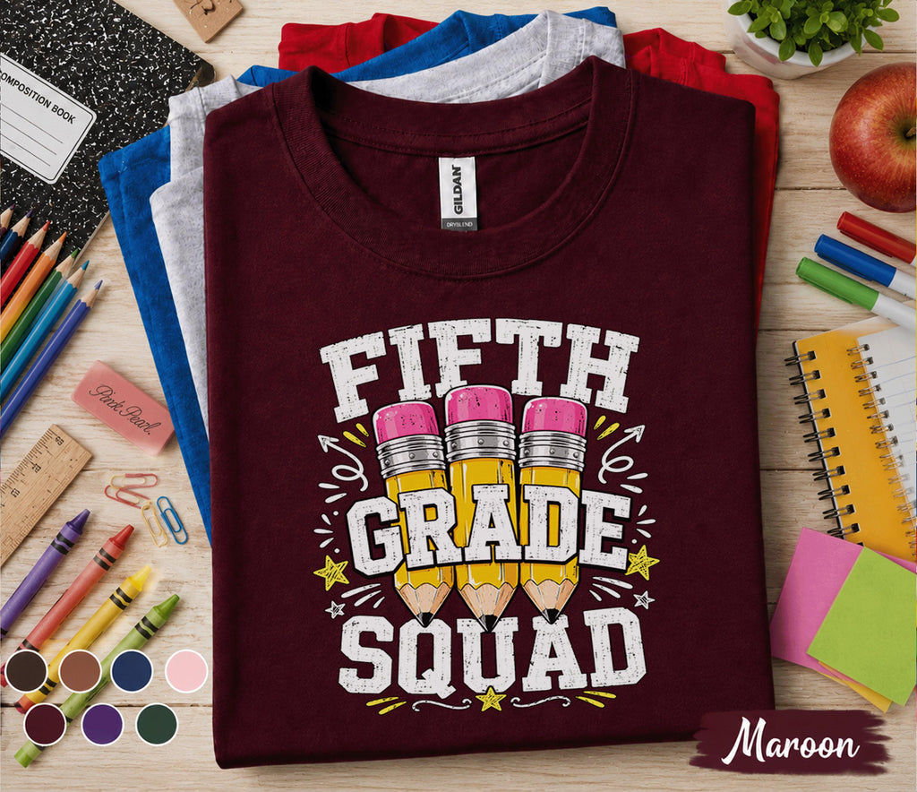 Fifth Grade Squad Shirt, 5th Grade Back to School Tee, Cute Pencil School Shirt, First Day of 5th Grade Shirt, Elementary Student Gift