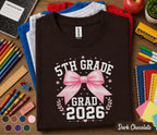 5th Grade Grad 2026 Shirt, First Day of 5th Grade Tee, Pink Bow Back to School Shirt, Fifth Grade Graduation Gift for Girl, Cute Student Tee