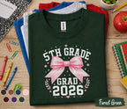 5th Grade Grad 2026 Shirt, First Day of 5th Grade Tee, Pink Bow Back to School Shirt, Fifth Grade Graduation Gift for Girl, Cute Student Tee