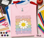 5th Grade Smiley Daisy Shirt, Retro Fifth Grade Back to School Tee, Cute First Day of 5th Grade Shirt, Rainbow Floral Student Gift
