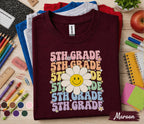 5th Grade Smiley Daisy Shirt, Retro Fifth Grade Back to School Tee, Cute First Day of 5th Grade Shirt, Rainbow Floral Student Gift