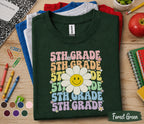 5th Grade Smiley Daisy Shirt, Retro Fifth Grade Back to School Tee, Cute First Day of 5th Grade Shirt, Rainbow Floral Student Gift