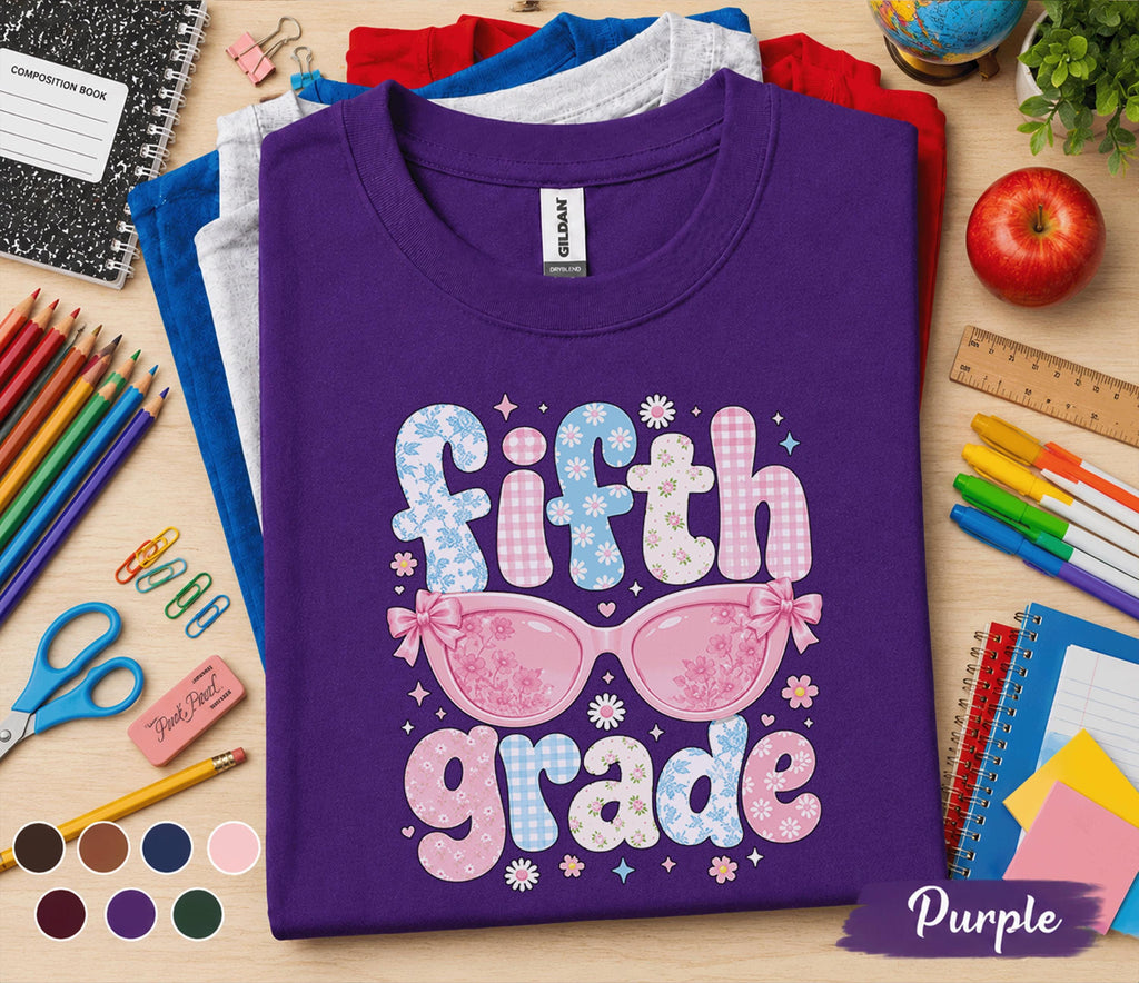 Fifth Grade Shirt, Fifth Grade Back to School Tee, Cute Fifth Grade Sunglasses Shirt, First Day of School Shirt, Floral Student Gift Tee