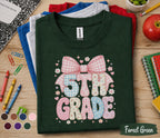 5th Grade Bow Shirt, Coquette Fifth Grade Tee, Pink Bow Back to School Shirt, First Day of School Outfit, Cute Girls 5th Grade Gift Tee