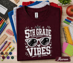 5th Grade Vibes Shirt, Back to School Fifth Grade Tee, First Day of School Shirt, Cool Sunglasses Student Shirt, Trendy Kids School Gift Tee