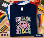 5th Grade Vibes Shirt, Retro Smiley Face Back to School Tee, Cute First Day of Fifth Grade Shirt, Pastel School Outfit, Girls Student Gift