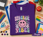 5th Grade Vibes Shirt, Retro Smiley Face Back to School Tee, Cute First Day of Fifth Grade Shirt, Pastel School Outfit, Girls Student Gift