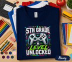 5th Grade Level Unlocked Shirt, Gamer Back to School Tee, First Day of Fifth Grade Gaming Shirt, Video Game Controller Student Gift