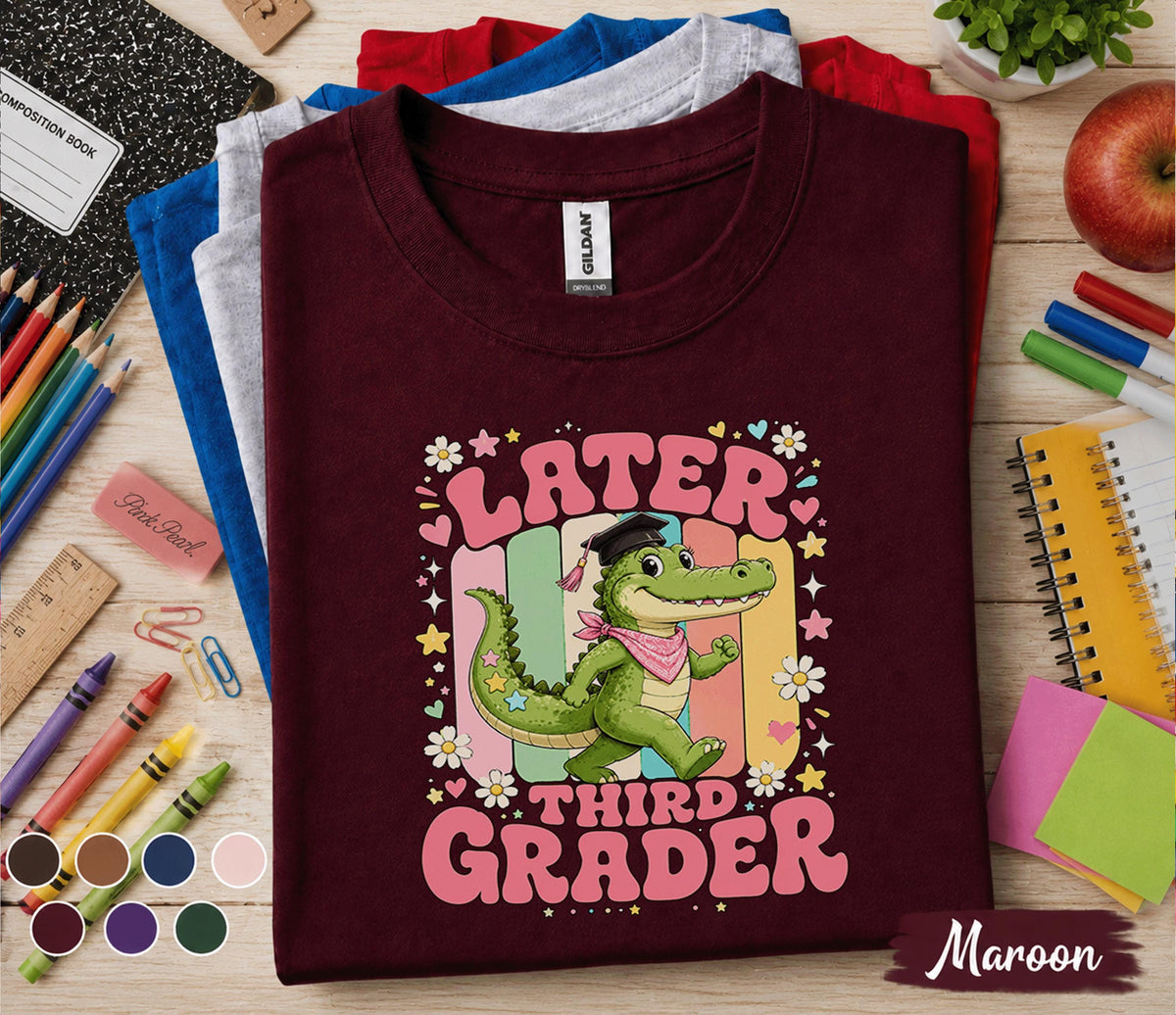 Later Third Grader Shirt, Cute Alligator Graduation Shirt, Last Day of 3rd Grade Tee, Retro School Shirt, Elementary Graduation Gift Kids