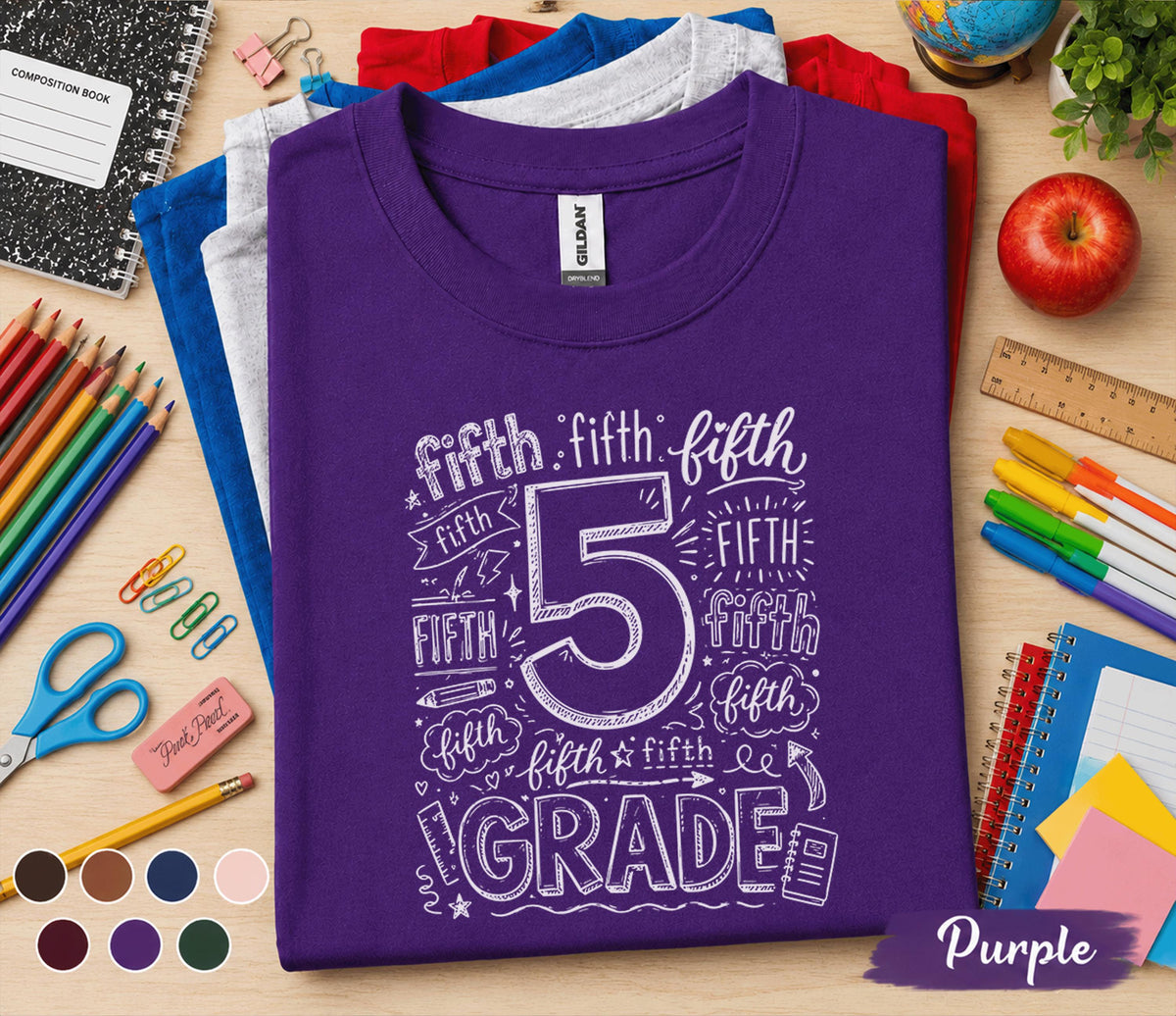 5th Grade Shirt, Fifth Grade Doodle Tee, Back to School Fifth Grade Shirt, First Day of School Shirt, Elementary Student Gift for Kids