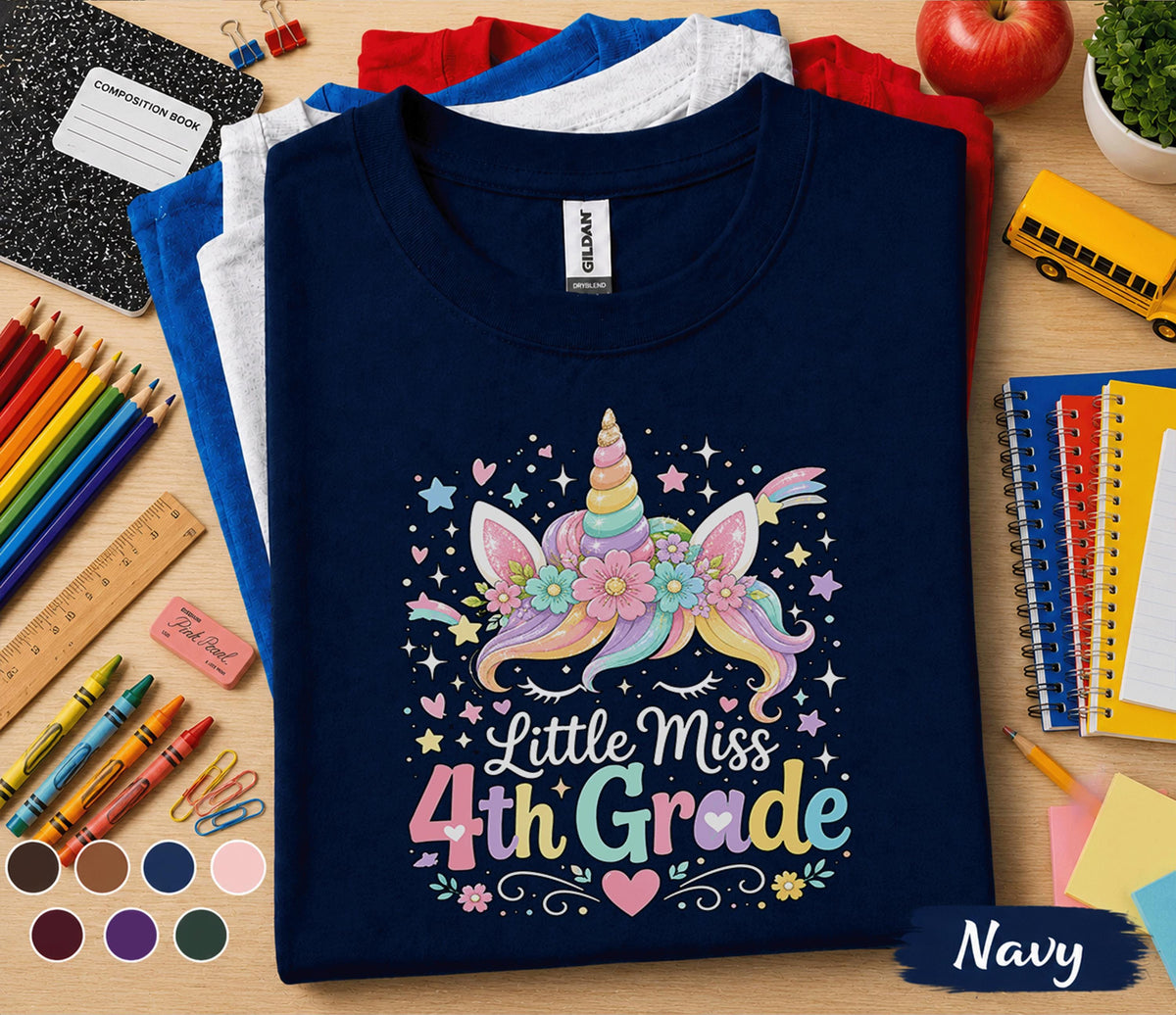 Little Miss 4th Grade Shirt, Cute Unicorn Back to School Shirt, First Day of 4th Grade Tee, Fourth Grade Girl Shirt, Elementary Student Gift