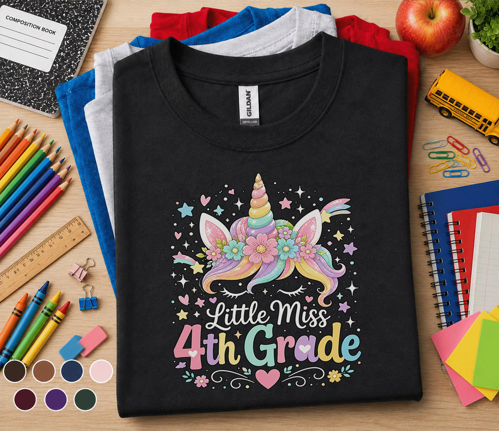 Little Miss 4th Grade Shirt, Cute Unicorn Back to School Shirt