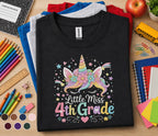 Little Miss 4th Grade Shirt, Cute Unicorn Back to School Shirt