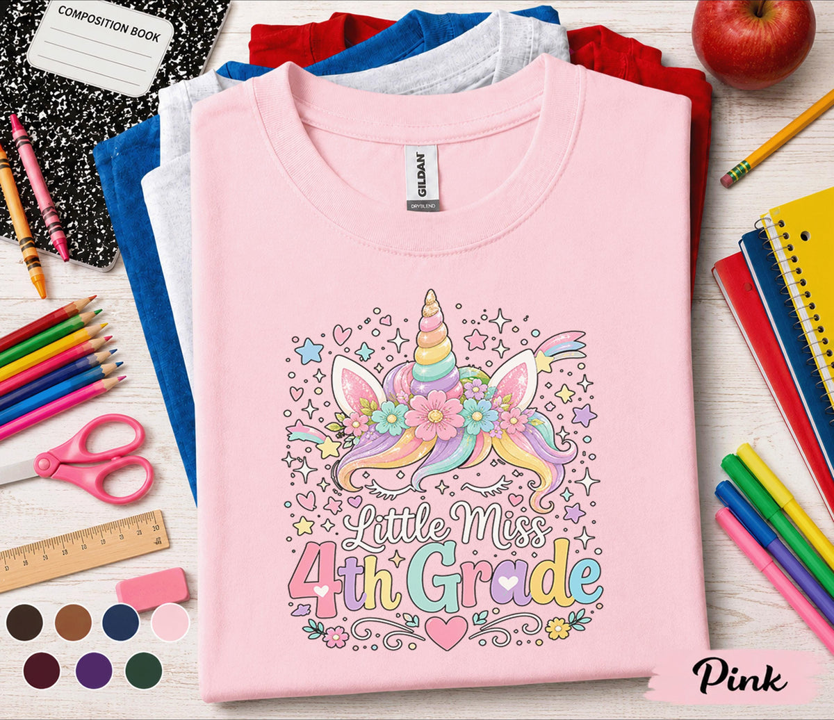 Little Miss 4th Grade Shirt, Cute Unicorn Back to School Shirt, First Day of 4th Grade Tee, Fourth Grade Girl Shirt, Elementary Student Gift